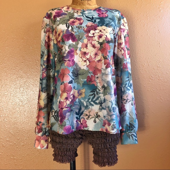 Vintage 90s Muted Floral Semi Sheer Long Sleeve Blouse - Picture 3 of 4